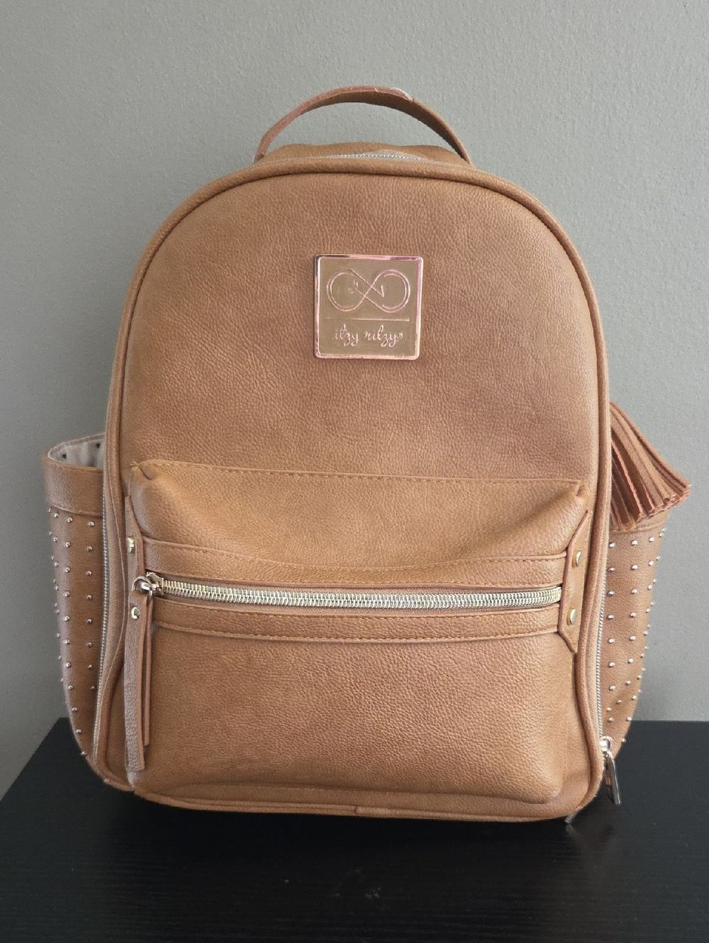 Itzy Ritzy Tan Faux Leather Diaper Bag Backpack